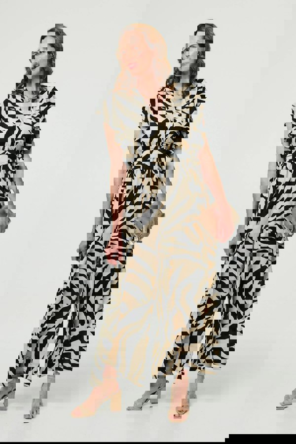 Cream | Zebra Print Frilled Cap Sleeve Jumpsuit
