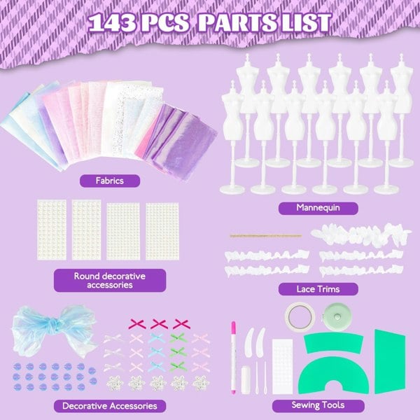 deAO Toys Dolls Dress-Up Set – Fashion Designer Kit with Princess Dresses, Mermaid Skirts & More, Ideal Birthday & Christmas Gift for Kids