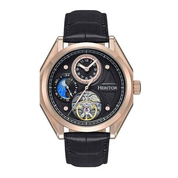 Heritor Automatic Antoni Leather-Band Watch - Rose Gold/Black - HERHS4306