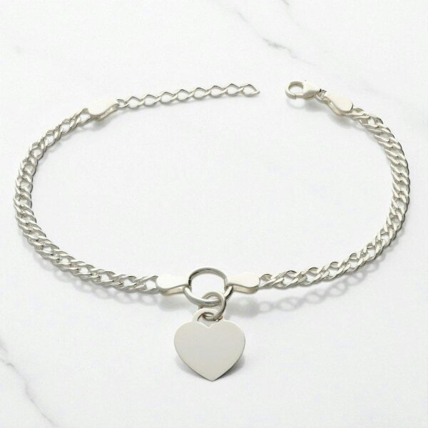 Christopher James of London Sterling Silver Ladies Heart on Fancy Double Curb Chain Bracelet With Optional Engraving