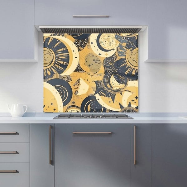 Warren Reed - Designer Blue Gold Moon and Sun Kitchen Splashback