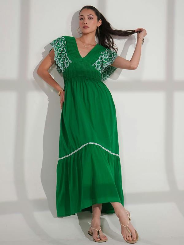 Rose & Nancy Eleanor Green Cotton Maxi Dress