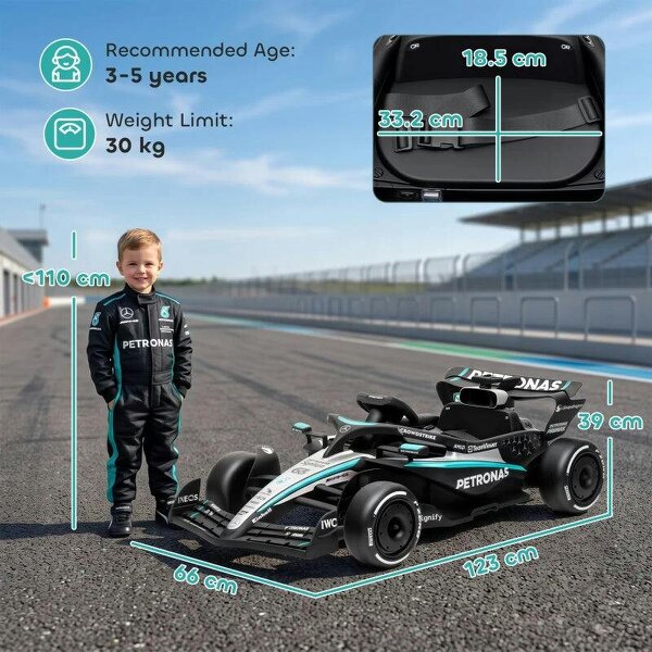 Licensed Mercedes-AMG PETRONAS F1 12V Electric Go Kart for Kids with Remote, Rear Suspension, Soft Start and 3 Speeds