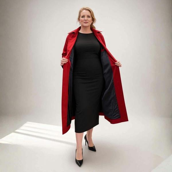 Sylvia Piechulla Plus Size Red Water Repellent Trench Coat | Oversized Relaxed Longline Fit