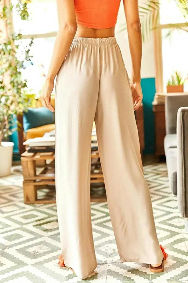 Hoxton Gal Basic Belted Woven Viscose Palazzo Pants
