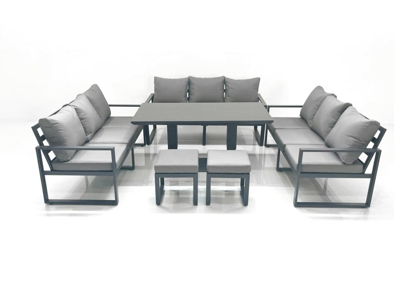 Fimous 11 Seater Garden Sofa Set Aluminium Furniture Rising Dining Tabe Set wth 2 Small Footstools Dark Grey