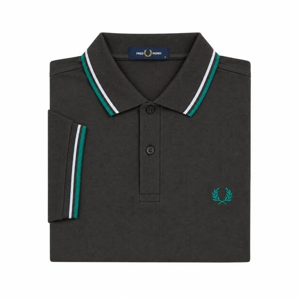 Fred Perry Twin Tipped Polo Shirt in Anchor Grey with Light Ice and Sport Green tipping.