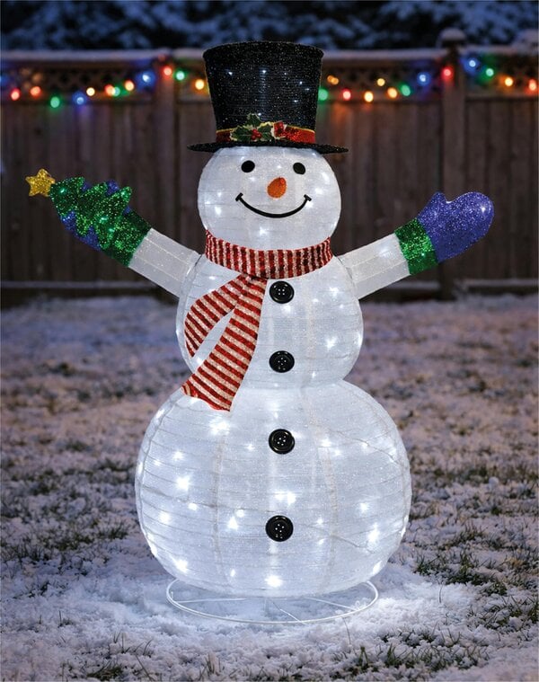 Scotts of Stow Xmas Haus 120cm Warm White LED Fold Snowman with Flash Outdoor Decoration with Flash Timer