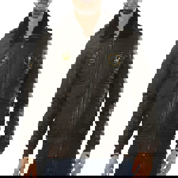 Leather Company Men's Leather Bomber Jacket Fur Collar Aviator Coat