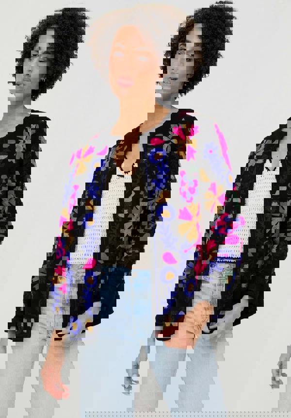 Raffya Halen Quilted Embroidered Jacket In Black