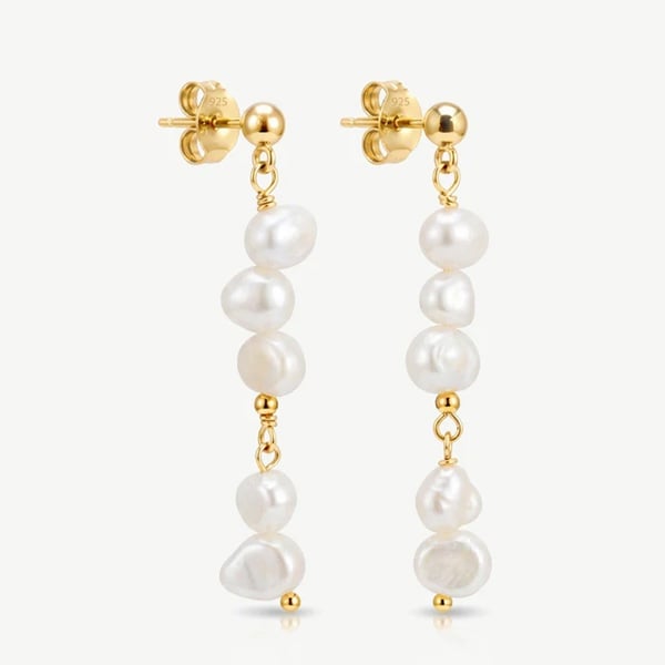 MUCHV Bridal Long Drop Pearl Stud Earrings