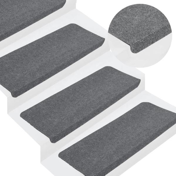 Berkfield Stair Mats Self-adhesive 15 pcs 65x24.5x3.5 cm Grey