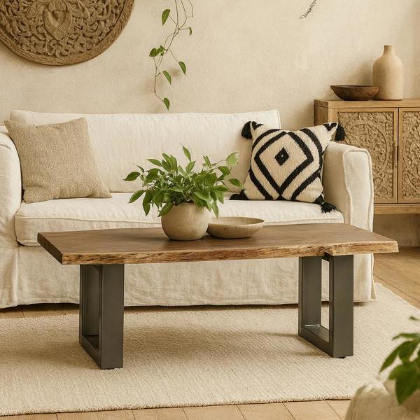 Wyld Haus Wellington Medium Acacia Wood Live Edge Modern Dining Bench