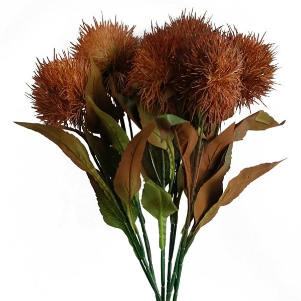 Leaf Pack of 6 x 70cm Globe Thistle Yellow Ball Artificial Flower Stem