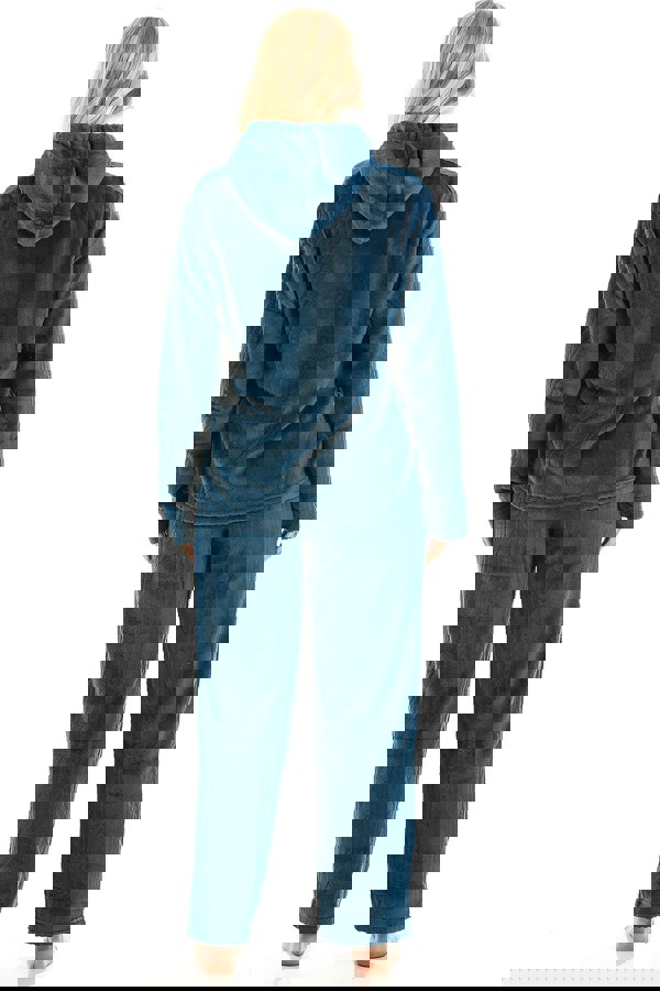 Camille Womens Jade Supersoft Fleece Hooded Pyjama Set