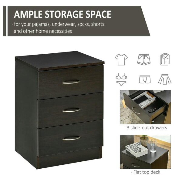 Three-Drawer Simple Bedside Table - Black