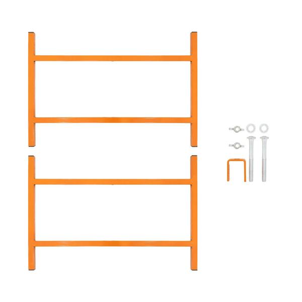 Three sturdy orange mortar board stands, 500mm high, with bolts and hardware for secure assembly, ideal for construction use
