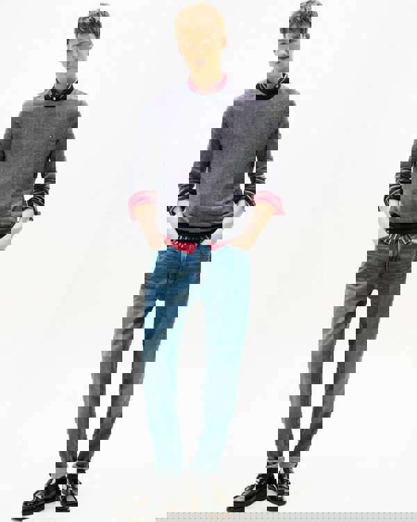 Tommy Hilfiger Pima Cotton Cashmere Herringbone Mens Crew Jumper - Desert Sky/Ivory Petal