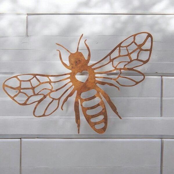 EDH Door Hardware Rusted Metal Honey Bee Silhouette Wall Art – 24 x 38 CM | Rustic Bee Wall Hanging for Indoor & Outdoor