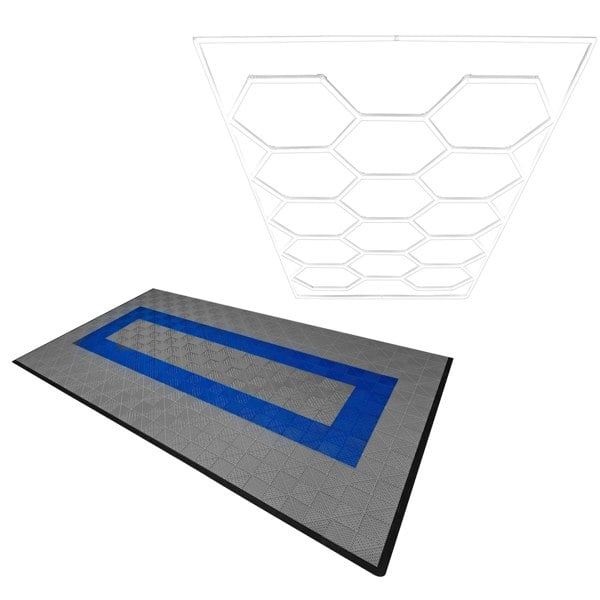 Monstershop Hexagon LED Light & Vented Garage Floor Tiles With Edges - 90 Grey & 30 Blue