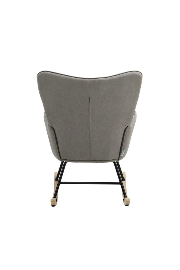 Living and Home Beige Grey Black Check Tufted Linen Patchwork Rocking Chair