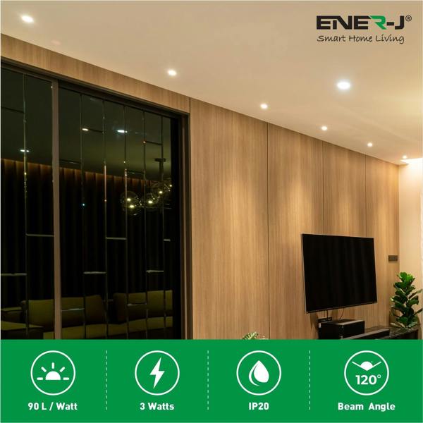 ENER-J 3W Recessed Round LED Mini Panel Downlight, 85mm Diameter, 70mm Hole Size, 6000K, 2 Years Warranty | Pack of 4