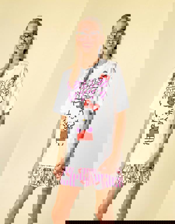 Hello Kitty Girls Pink Hearts And Bows Multi-Pack of 2 Short Sleeve Short Leg Pyjama Set