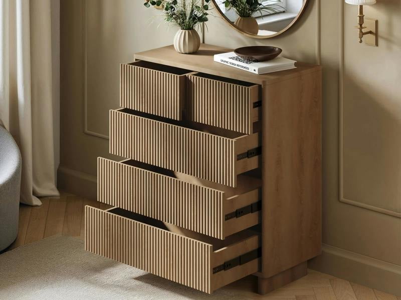 SOLACE+CO Velmor 2 Piece Ribbed Chest of Drawers Set Oak