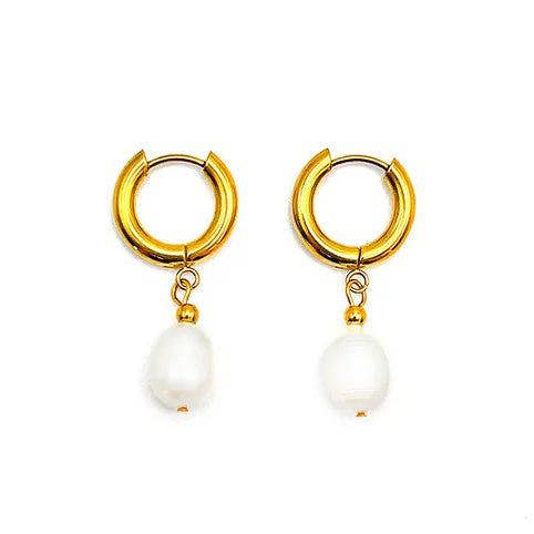 Elk & Bloom Chunky 14K Gold Freshwater Pearl Hoops