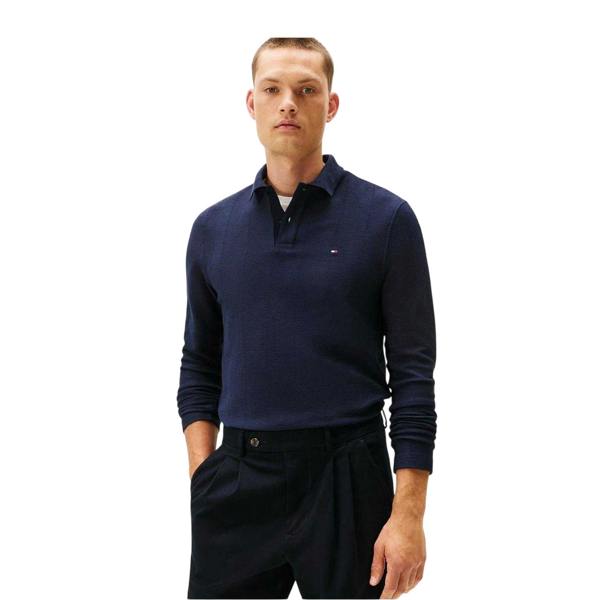 Tommy Hilfiger Mens Herringbone Herringbone Long-Sleeved Polo Shirt - Sky Blue - 