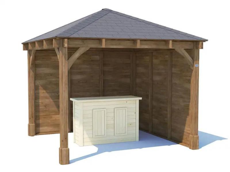 Dunster House Garden Bar Gazebo 3m x 3m Roof Shingles, Heavy Duty Garden Shelter with Log Bar Included Leviathan