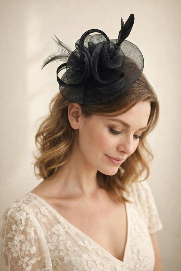 Floral Fascinator with A Wide Base in Black - svnx