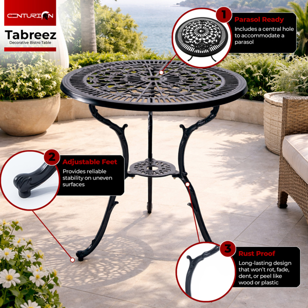 Centurion Supports TABREEZ Garden and Patio Black Cast Aluminium Bistro Table