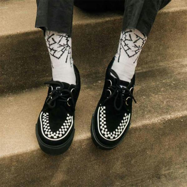 TUK Footwear TUK Pointed Creeper Sneaker Black White Suede Platform Shoes - A9182