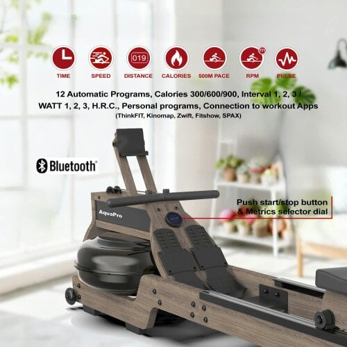 Marcy AquaPro 1022 Wood Water Rowing Machine Bluetooth 135kg User Weight