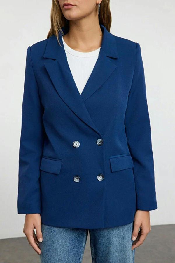 WOVCOR Lined Woven Blazer Jacket with Button Detail