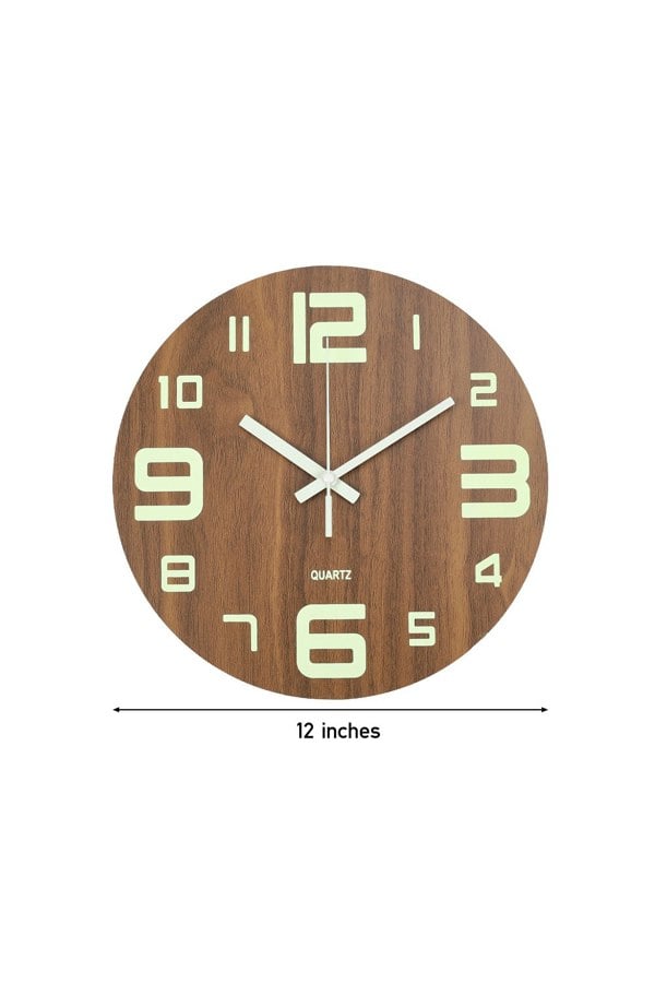 Living and Home 12-Inch Modern Luminous Wood Silent Wall Clock