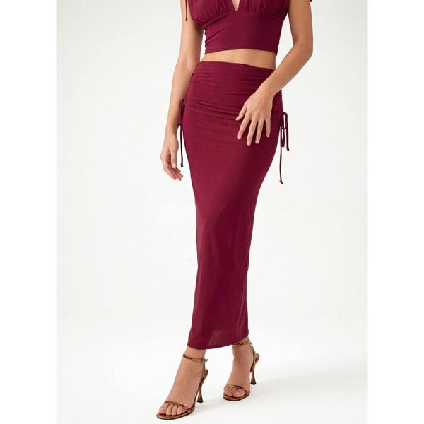 Pink Vanilla Ruched Side Maxi Skirt