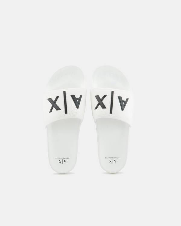 Armani Exchange Mens A|X Logo Sliders - Optical White/Black K488 - CHO - Designer Mens Slides