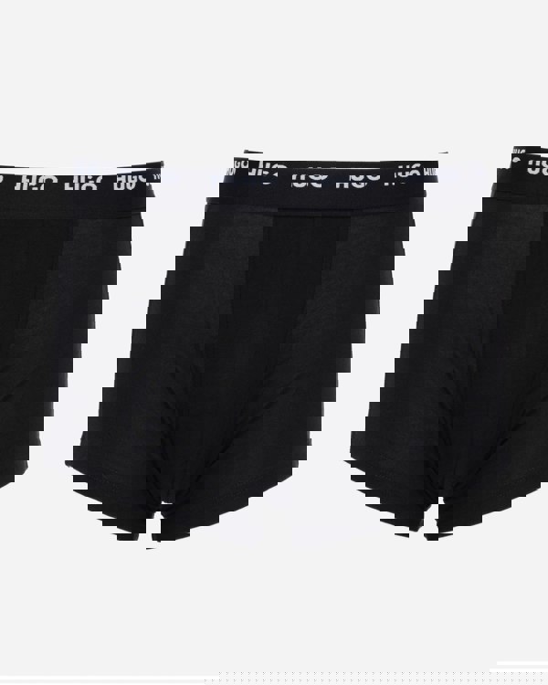 studio shot of HUGO 5-Pack Mens Stretch-Cotton Trunks with Logo Waistbands in black and white