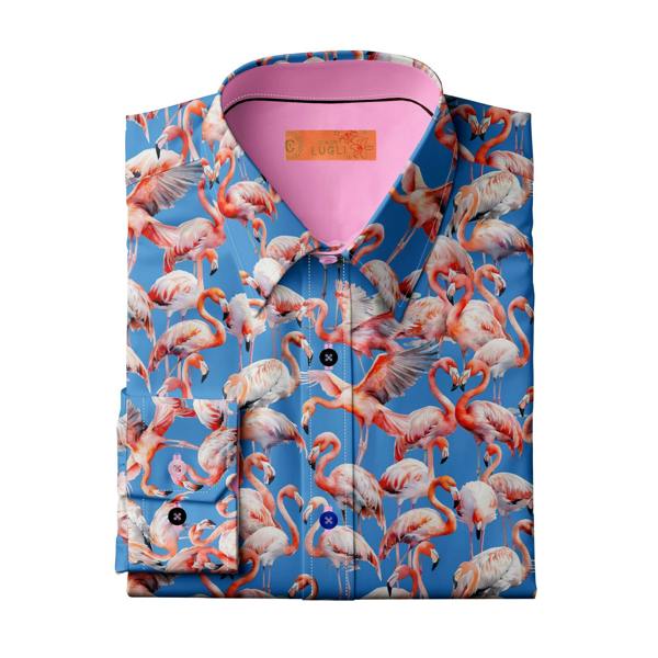 FLAMBOYANCE OF FLAMINGOS  WOMENS  PRINT SHIRT - Premium Men's Patterned Shirt by Claudio Lugli | Bold Design, Tailored Fit, Best Printed Shirts