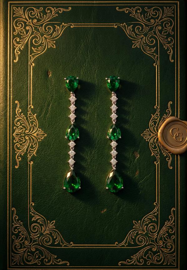 Latelita Elizabeth Drop Earrings Emerald Silver
