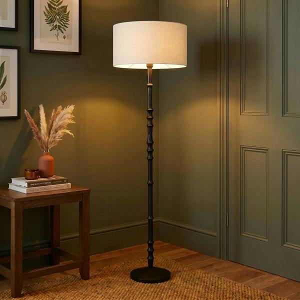 Classic Black Wood Floor Lamp Base with Sleek Reeded Stem Pole Design Image 6