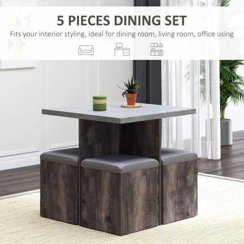 Wyld Haus Nobael 5 Piece Metal And Wood Outdoor Dining Set With 4 Storage Stools Cushions And Table