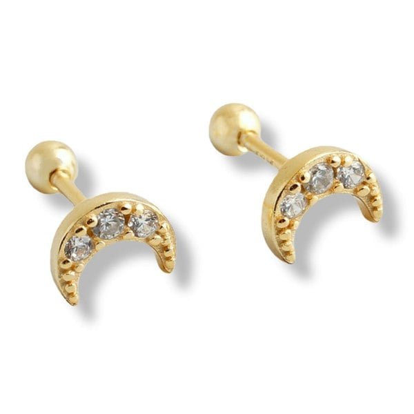 Gold Trip Crystal Moon Barbell Earrings