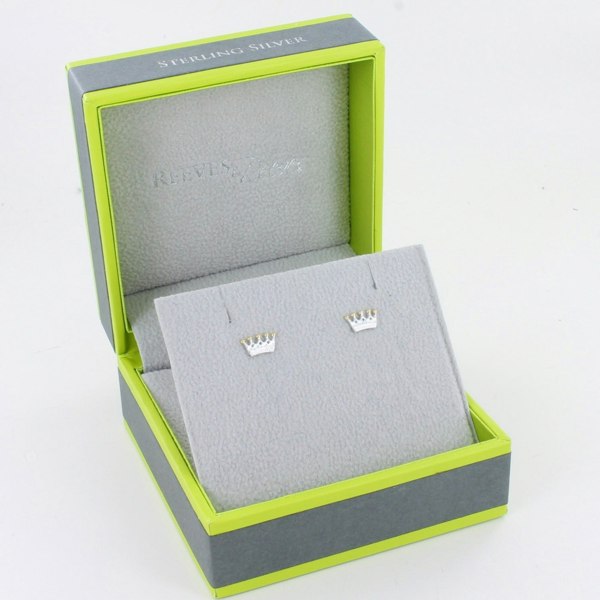 Sterling Silver Crown Stud Earrings - Reeves & Reeves