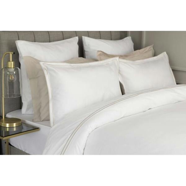 Belledorm Savoy Embroidered Detail Flat Sheet - Oyster - 