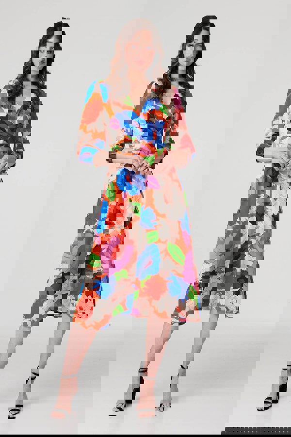 Red | Floral 3/4 Sleeve Midi Dress