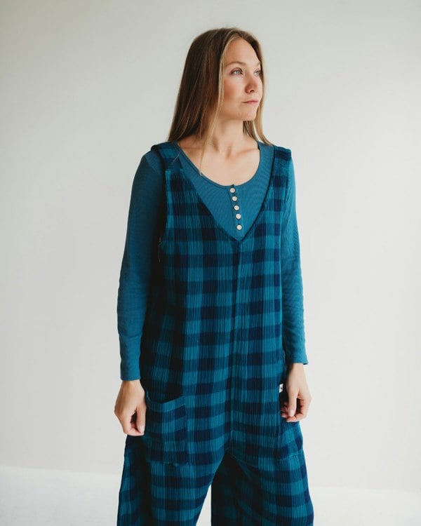 Grace Navy Check Print Reversible Wide Leg Jumpsuit- image 7