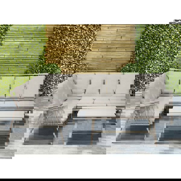 Premium 5 Seater Garden Coffee Table Set Outdoor Aluminium Rope Corner Sofa Grey - LoopsDirect